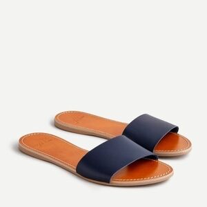 J. Crew Capri Slide Sandals In Vachetta Leather Navy Blue Made In Italy Size 8